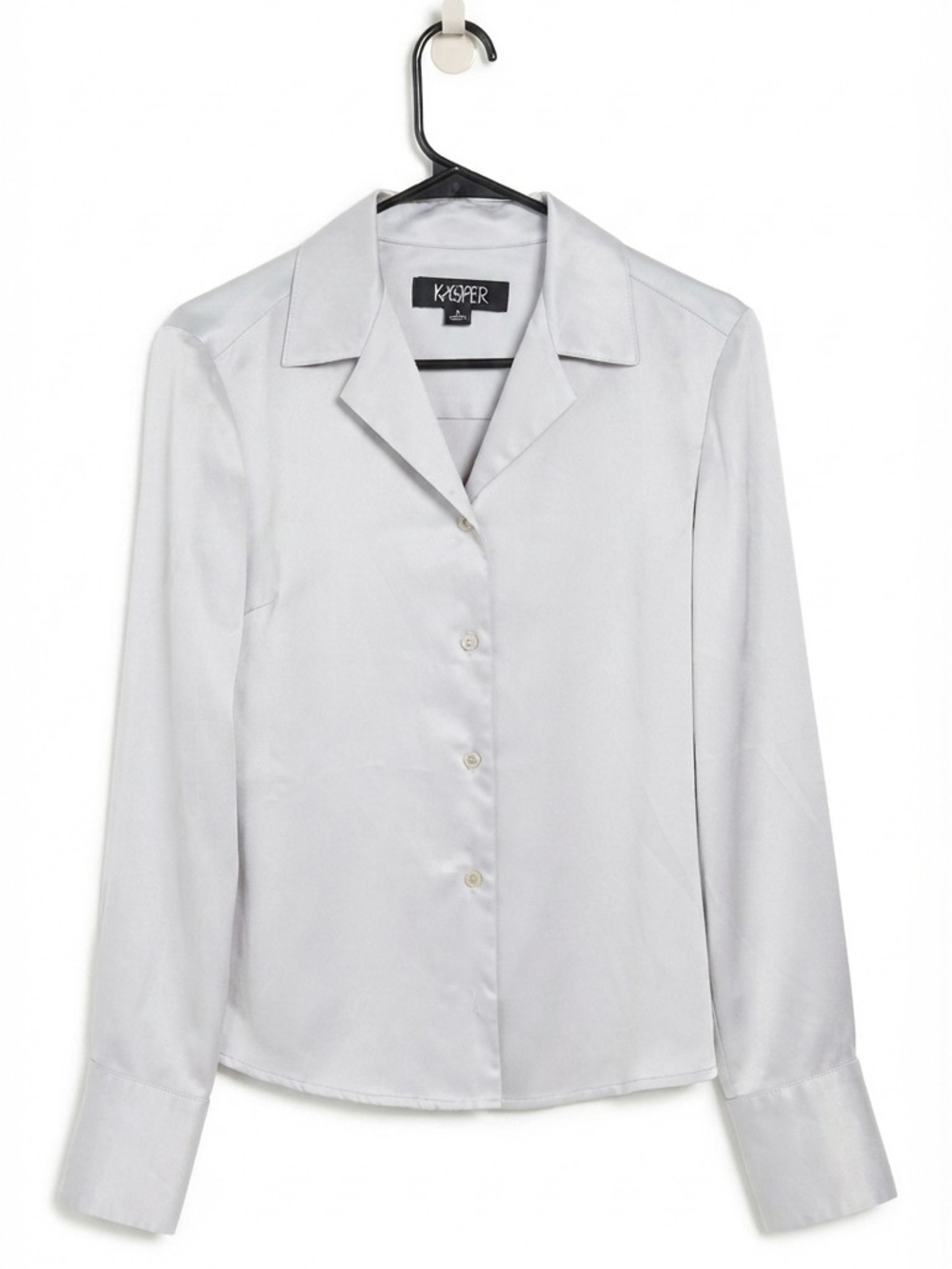 Kasper Light Gray Satin Button-Front Blouse
